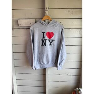 Three Layer I Love NY Hoodie Gray Heather Pullover Sweatshirt Heart Graphic